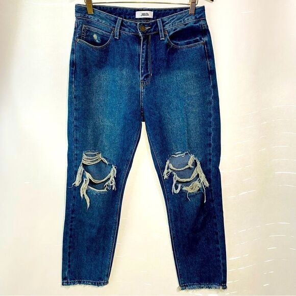Just Black Denim Womens Medium Blue Washed Distressed Straight Leg Jeans Size 26 - Picture 1 of 5
